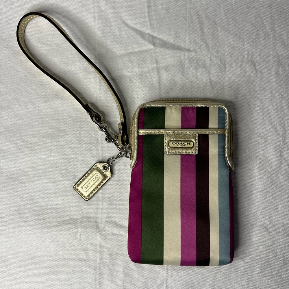 Coach Legacy Stripe Universal Case Wristlet In Multicolor Satin With Hangtag